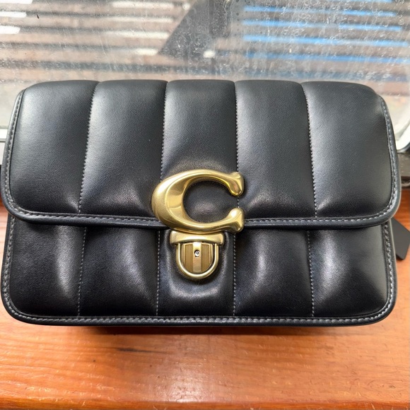 EUC Coach Quilted Studio Shoulder Bag in Black Nappa Leather with Gold Accents - Picture 4 of 11